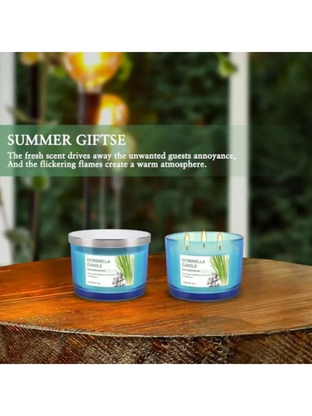 Set of 2 Large 14oz 3-Wick Citronella Candles for Outdoor & Indoor Use